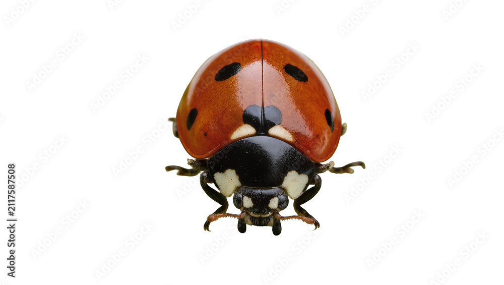 Fototapeta premium Red ladybug with black spots, isolated on transparent background