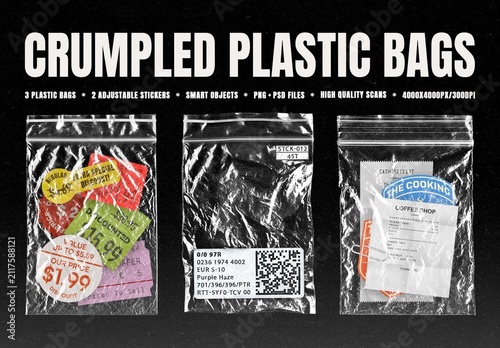 Crumpled Ziplock Plastic Bags Mockup
