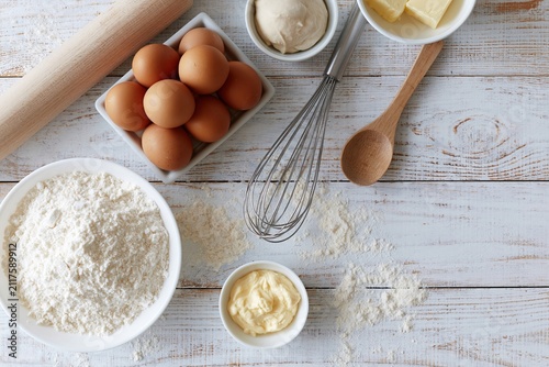 The Whisk and Fresh Baking Ingredients for Homemade Kitchen Cooking