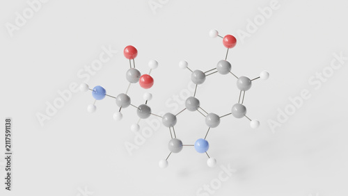 Fotografía oxitriptan molecule 3d, molecular structure, ball and stick model, structural ch