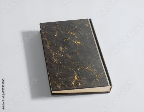 Closed Hardcover Book with Elegant Gold Veined Black Marble Cover Texture