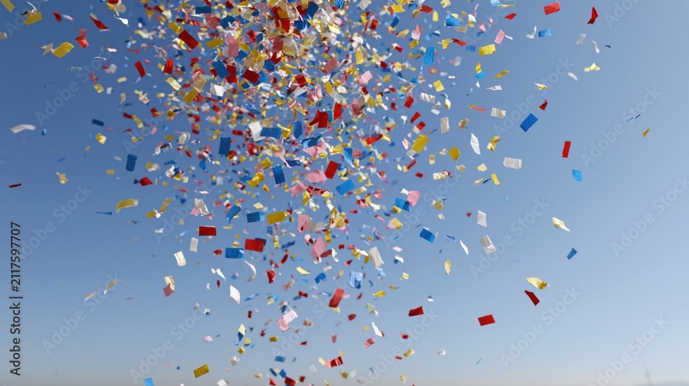 Obraz premium The Confetti Celebration in the Sky Capturing Colorful Floating Particles