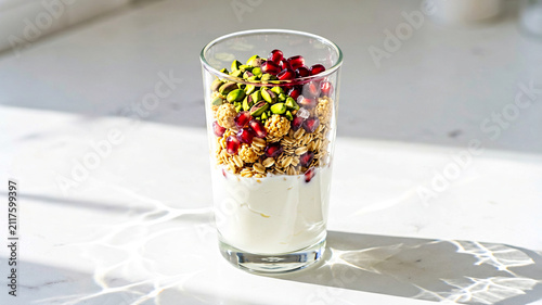 Greek Yogurt Parfait with Honey Granola and Pomegranate