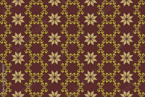 This image shows a traditional Thai fabric with an intricate geometric pattern. 