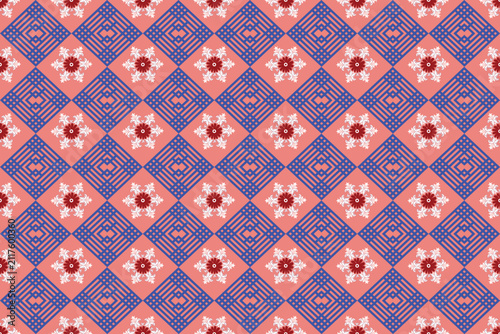 This image shows a traditional Thai fabric with an intricate geometric pattern. 