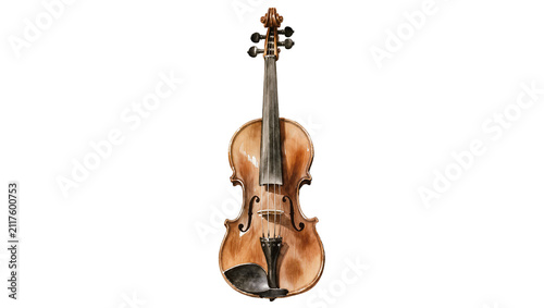 Fotografía Acoustic wooden violin with ebony fingerboard and tailpiece, isolated on transpa