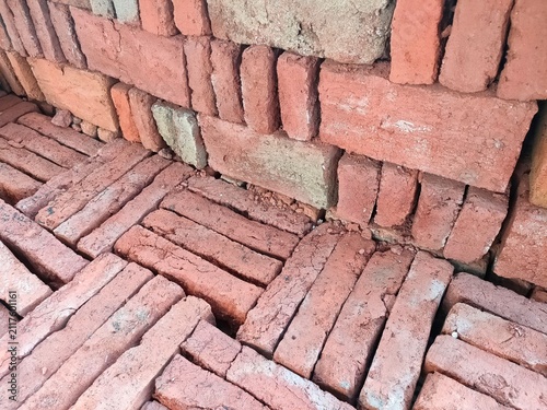 Corner View of Stacked Clay Bricks