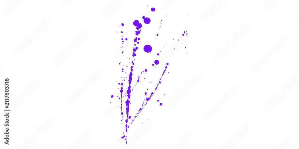 Fototapeta premium Purple Ink Splatter Splash on White Background, Paint Drip Texture for Grunge Design Overlay