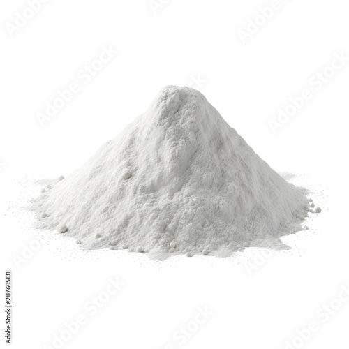 Mound of pure white flour powder isolated on white background