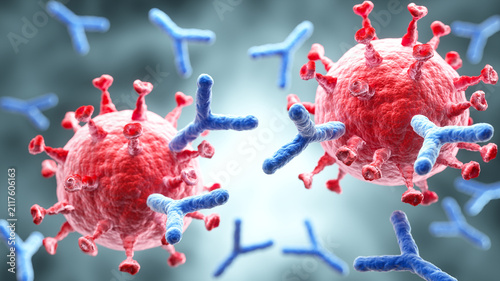 CAR T-cell therapy 3D illustration. Genetically engineered T-cells targeting and destroying cancer cells in a microscopic medical concept.