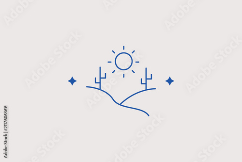 Foto Desert hills with sun line icon for nature tour