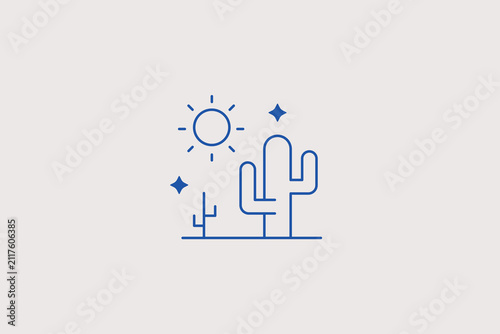 Foto Desert landscape with cacti and sun line icon for wild west