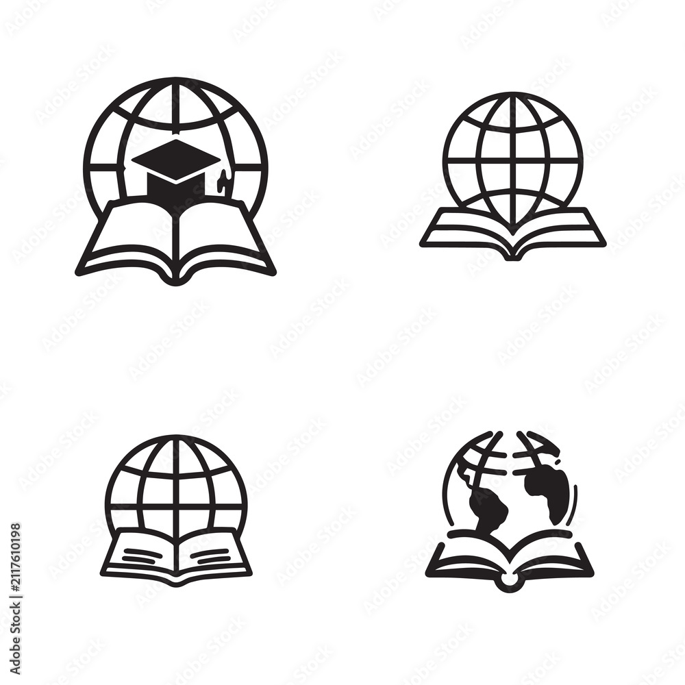 Fototapeta premium Global Education Icons Set – World Book and Learning Line Icon Collection
