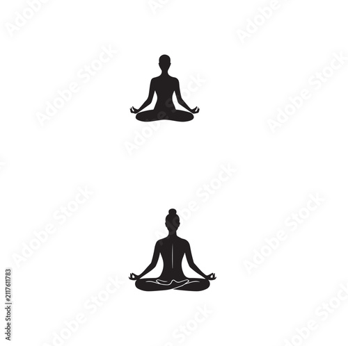Meditation Yoga Pose Silhouette Icons Set – Lotus Position Wellness Collection