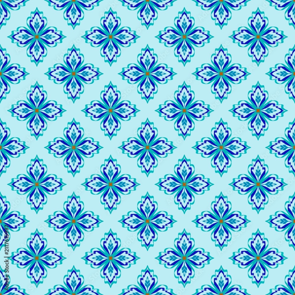 Fototapeta premium Ice Blue Damask Seamless Pattern 
