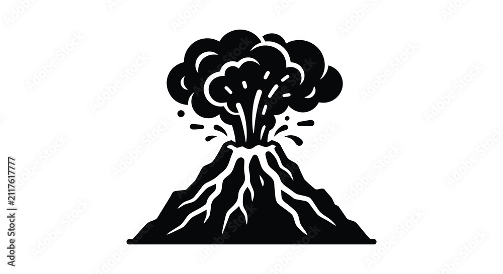 Fototapeta premium Volcano Eruption With Lava Flow Black Silhouette