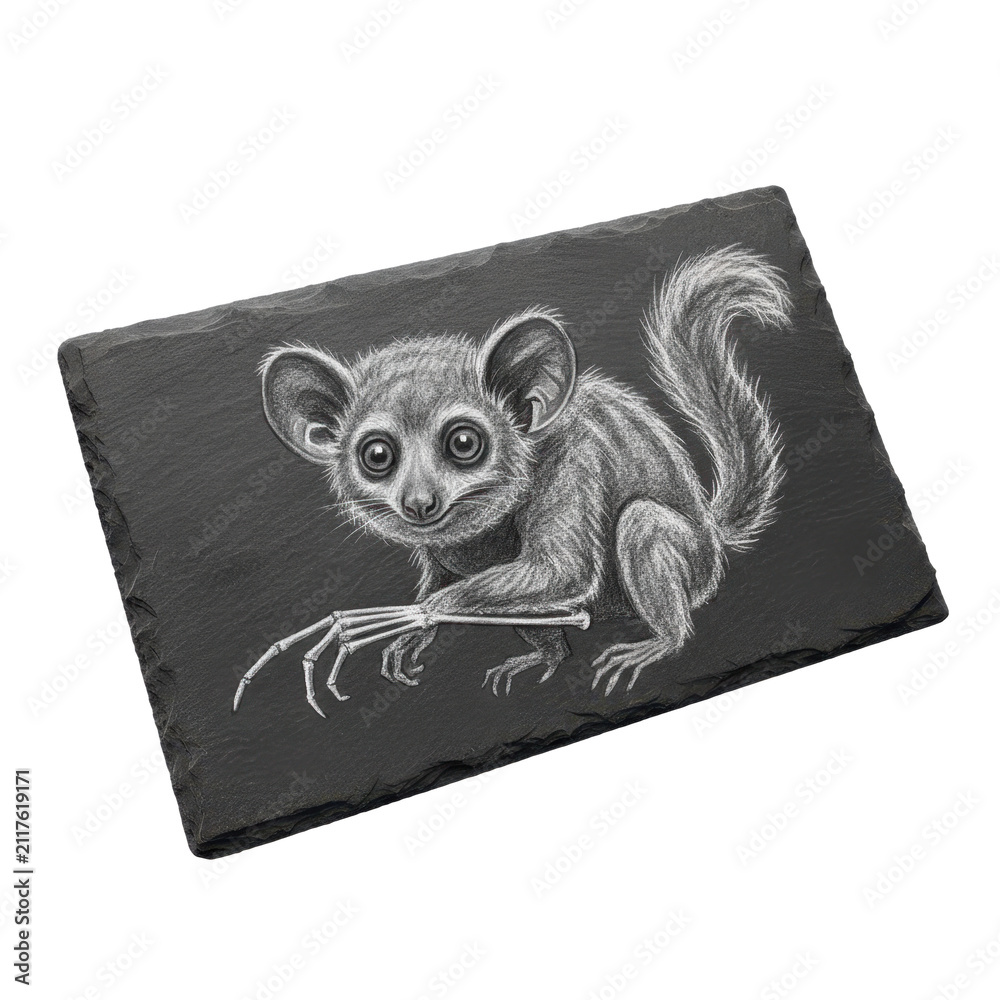 Fototapeta premium Detailed of an Aye Aye Lemur on Slate