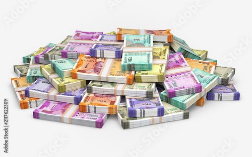 Indian rupee banknotes stacks isolated on white background
