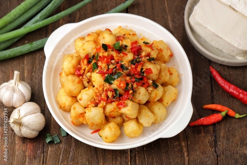 Картината върху платно Crispy salt and pepper Tofu. Vegan, vegetarian healthy food
