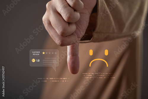 Bild auf Leinwand Negative customer feedback and poor service experience concept with low rating review and dissatisfied user