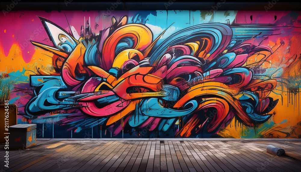 Obraz premium street style graffiti wall art combining bold colors and intricate patterns for a modern urban interior
