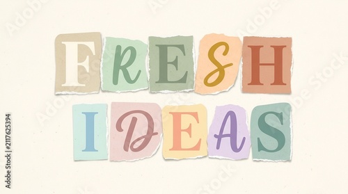 Colorful paper cutout letters spelling 'FRESH IDEAS'. Creative concept for innovation and brainstorming.