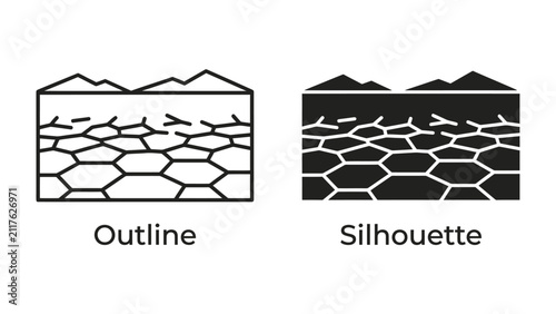 Quadro su tela Cross-section of Skin Layers: A scientific illustration showing the distinct layers of human skin, including the epidermis and dermis, depicted in both outline and silhouette styles