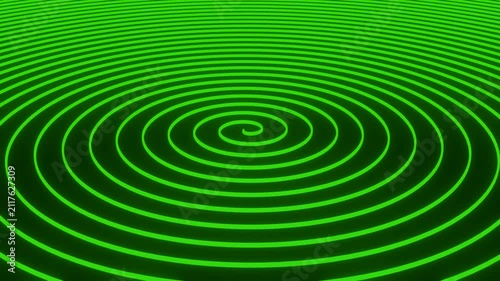 vibrant green concentric ripples radiate outward from a tight spiral center, creating a hypnotic optical illusion - motion graphics, digital art, wave patterns, energy flow, seamless loops
