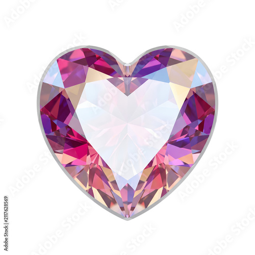 Aurora faceted prism heart gemstone translucent glass crystal heart isolated on transparent