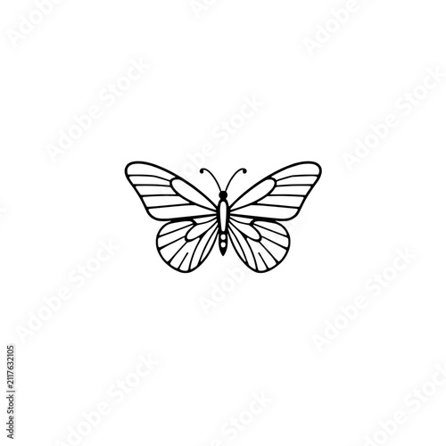 Simple Black And White Butterfly Line Art Illustration