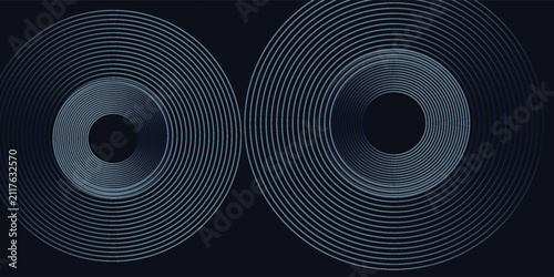 Blue abstract background with glowing circles. Swirl circular lines pattern. Geometric spiral. Twirl element. Modern graphic design. Futuristic technology concept.