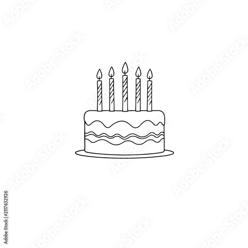 Simple Line Drawing Of A Birthday Cake With Five Candles