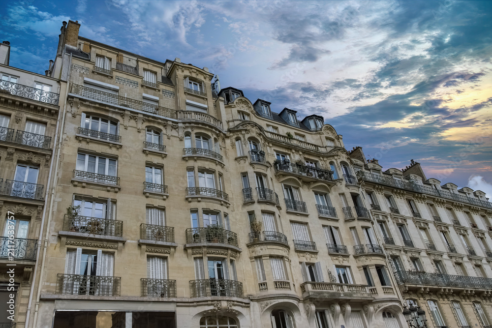 Fototapeta premium Paris, beautiful buildings, near Strasbourg-Saint-Denis, in the 2e arrondissement 