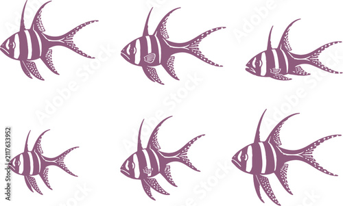 Banggai Cardinalfish Silhouette Icon Set Black Vector Tropical Reef Fish Collection Isolated on White Background