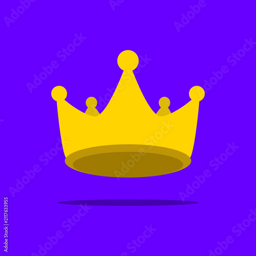 Golden crown flat vector icon on purple background. Premium VIP badge, winner award, and luxury royal symbol for UI design.
