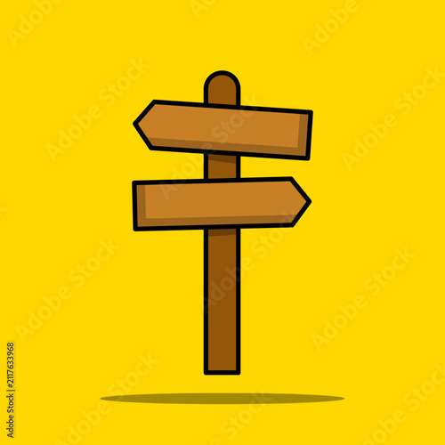 Wooden directional sign UI icon flat vector. Location navigation symbol for web design, mobile apps, and travel map interface elements.