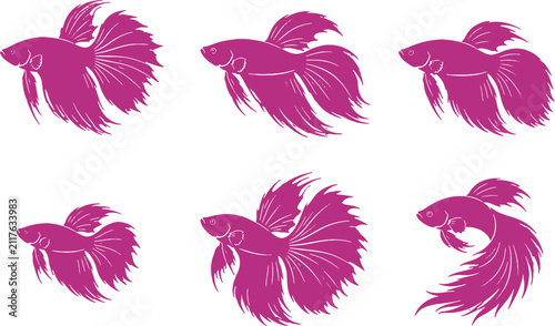 Betta Fish Silhouette Icon Set Vector