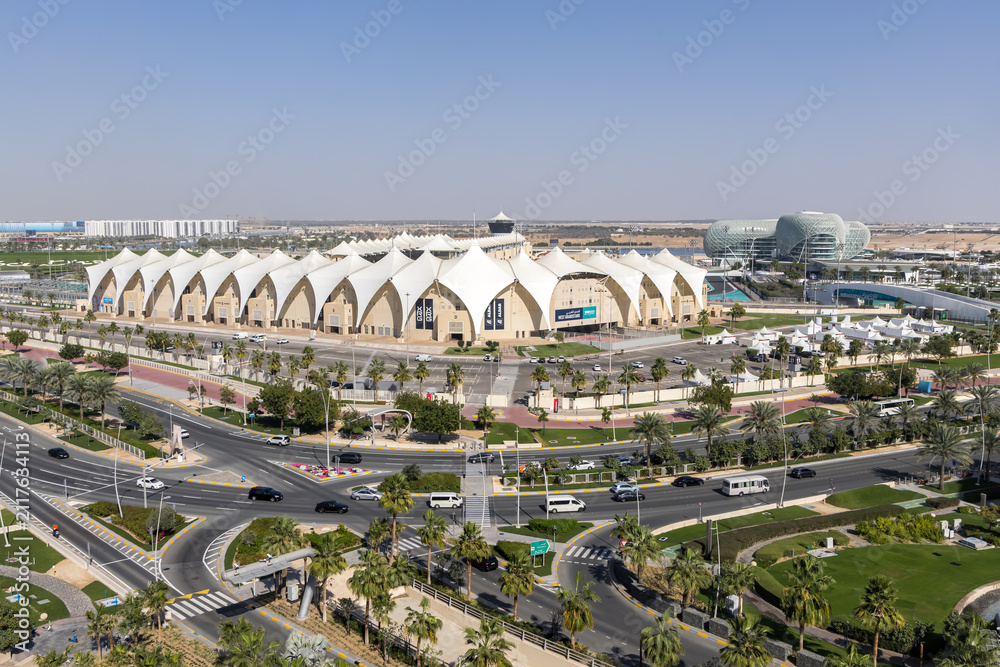 Fototapeta premium Yas Marina Circuit Formula 1 Grand Prix motorsport race track in Abu Dhabi, United Arab Emirates