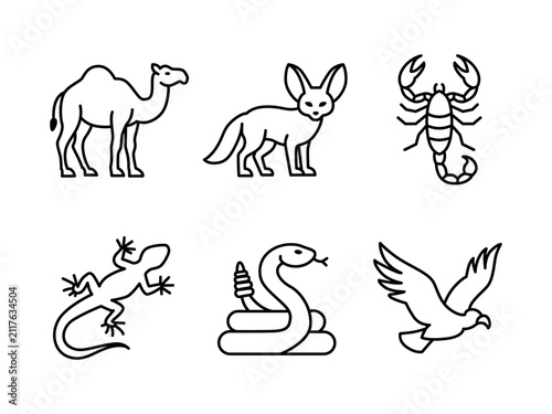 Minimalist Desert Animal Line Icon Set and Vector Graphics
