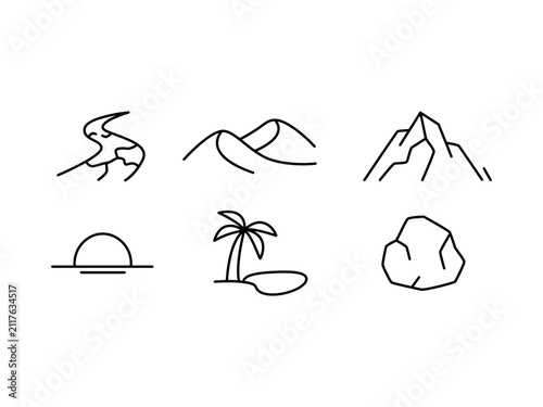 Minimalist Nature Landscapes and Outdoor Line Art Icon Set