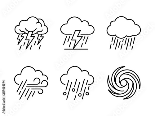 Minimalist Weather Forecast Icons Vector Storm Rain Lightning