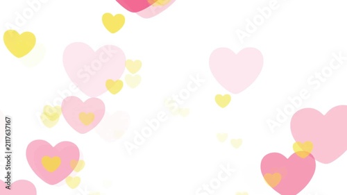 Floating Pink and Yellow Hearts Animation on White Background for Valentine's Day, Wedding, and Romantic Events Motion Graphics Loop