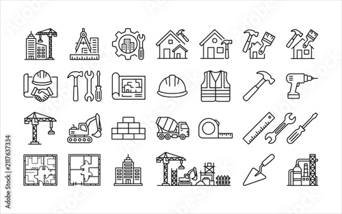 Construction line icons 