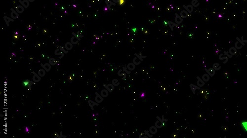 Falling Green Purple Yellow Triangles On Black Background