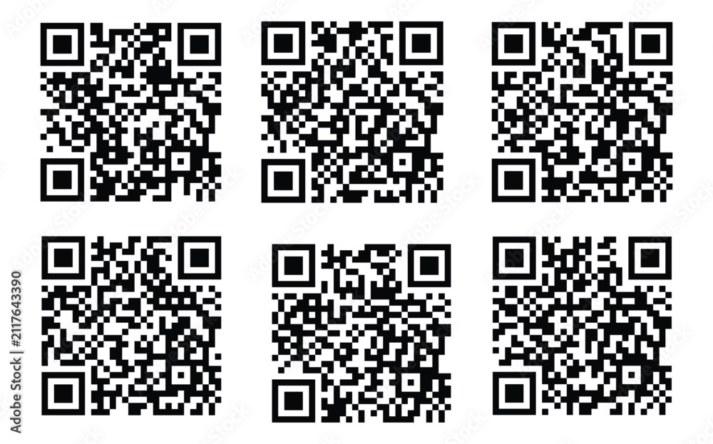 Fototapeta premium QR Code Vector Icon Set, Black and White 2D Barcode Collection Isolated on White Background