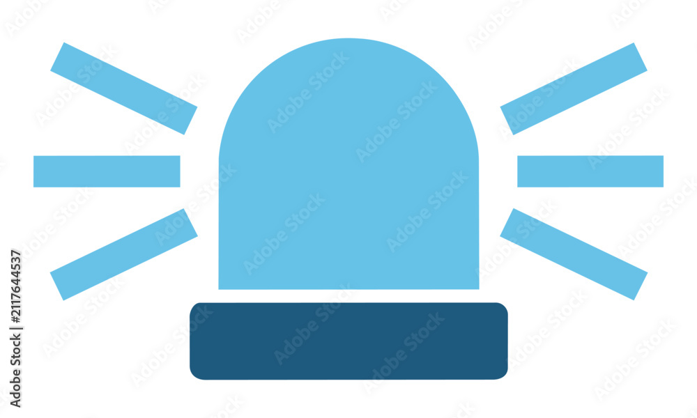 Fototapeta premium Blue industrial warning light icon with shining rays isolated on a white background, safety and industrial hazard alert concept