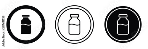 Medical vial and vaccine bottle icon vector set. Medicine liquid container, healthcare dose, and immunization symbol. Vector Illustration.
