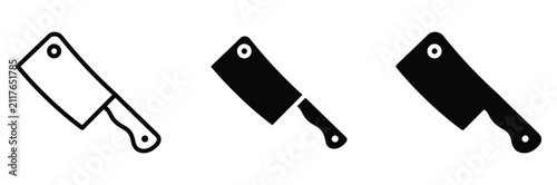 Meat cleaver and butcher knife icon vector set. Kitchen cooking tool, meat cutting equipment, and culinary axe symbol. Vector Illustration.