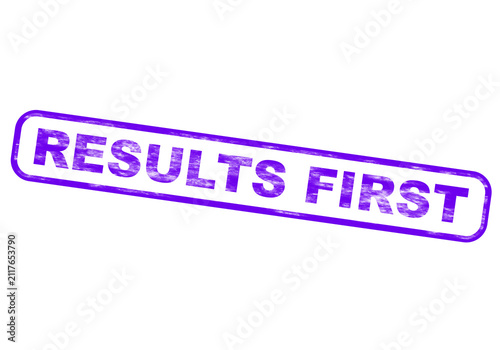 A purple results first rubber stamp impression isolated on a transparent background
