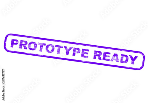 A rectangular purple stamp reads prototype ready isolated on a transparent background